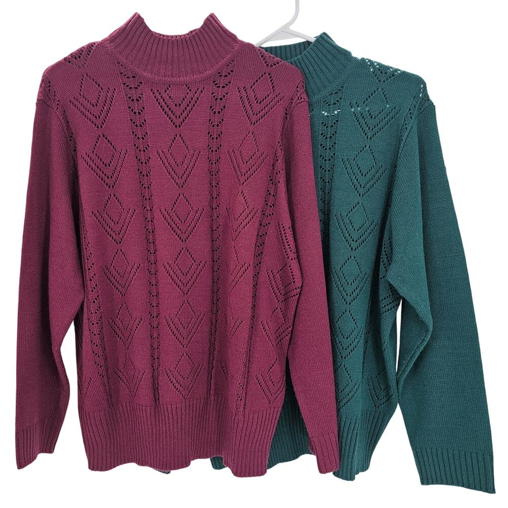 Vicki Wayne Womans size XL 2 Pullover Long Sleeve Mock Neck Sweater Red/Green